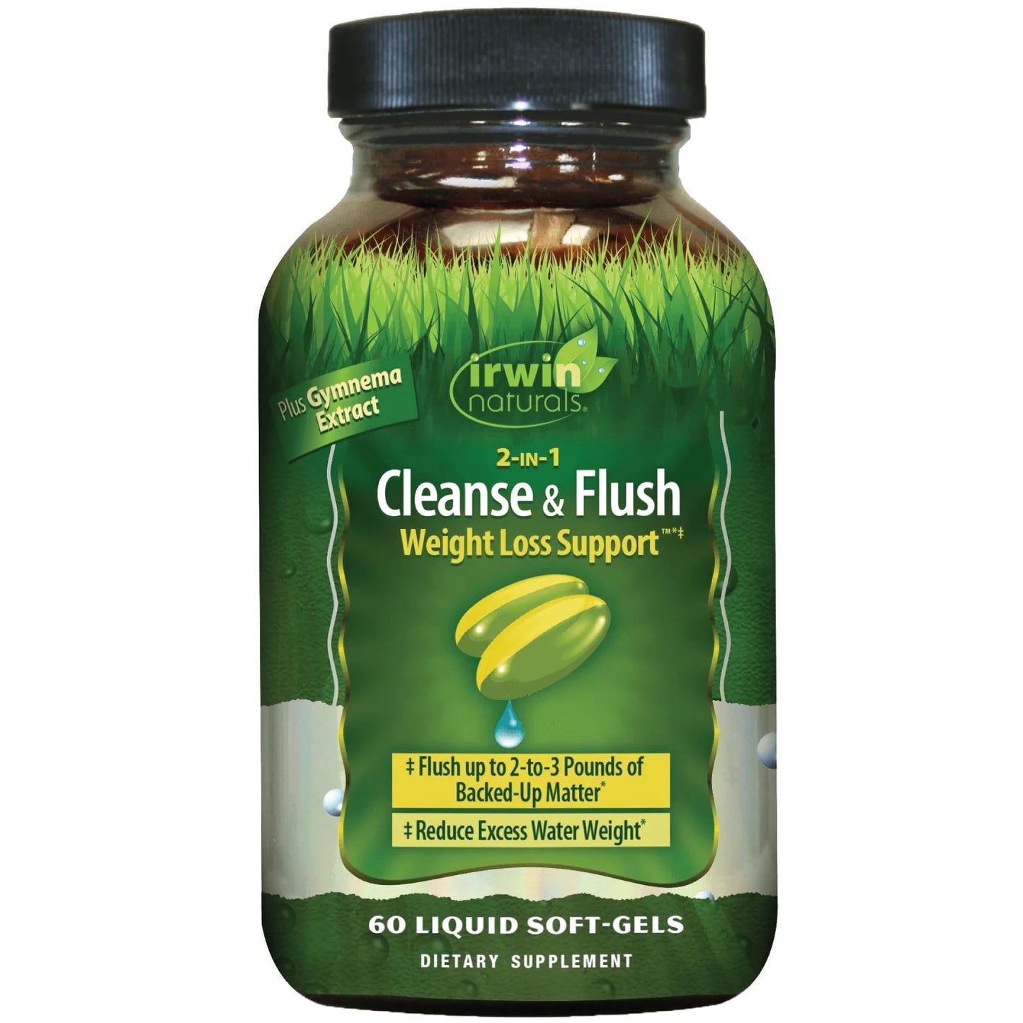 Irwin Naturals 2-in-1 Cleanse & Flush Support - 60 Liquid Soft-Gels - Flushes Digestive Tract & Reduces Bloating - 30 Total Servings