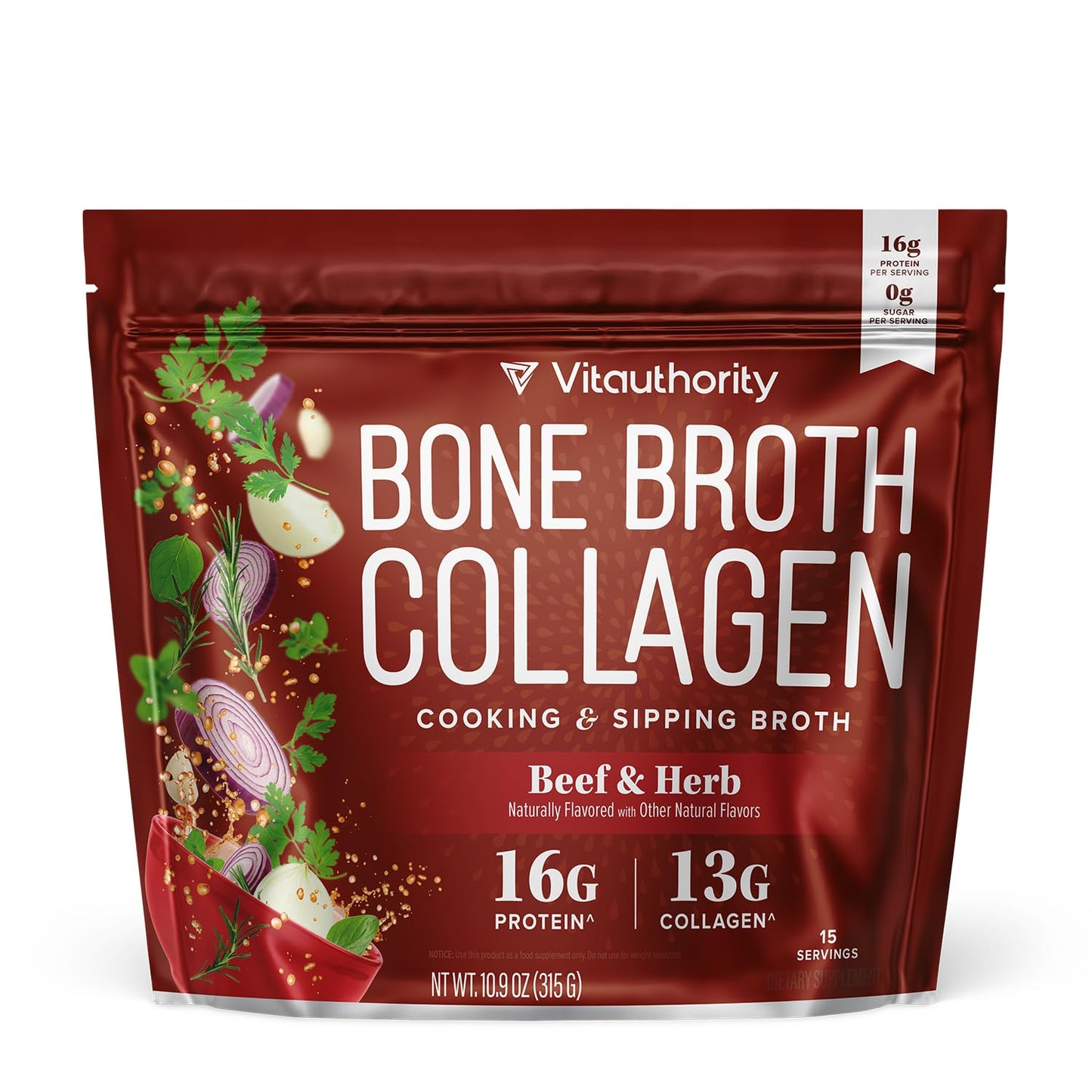 Bone Broth Collagen Powder 16g Collagen Protein per Serving Supports Joints Skin Nails & Gut Health Made from Real Beef Bone Broth Savory Collagen