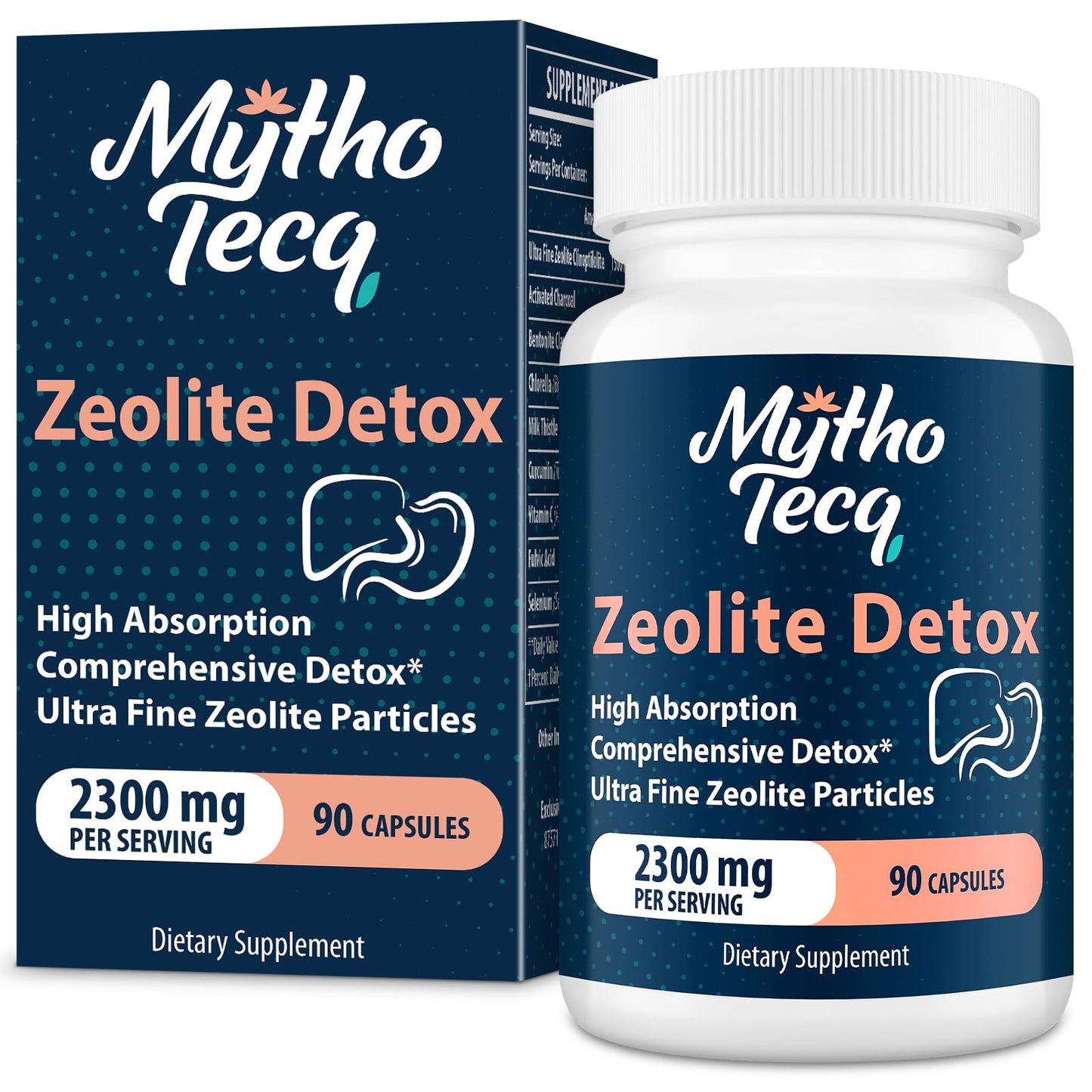 MythoTecq 2300 MG Zeolite Detox Capsules - Activated Charcoal & Bentonite Clay, Highly Absorbable Full Body, Liver & Gut Cleanse