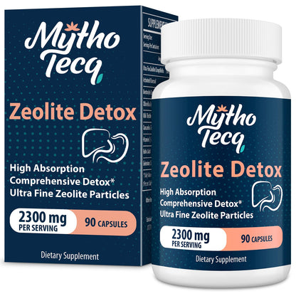 MythoTecq 2300 MG Zeolite Detox Capsules - Activated Charcoal & Bentonite Clay, Highly Absorbable Full Body, Liver & Gut Cleanse