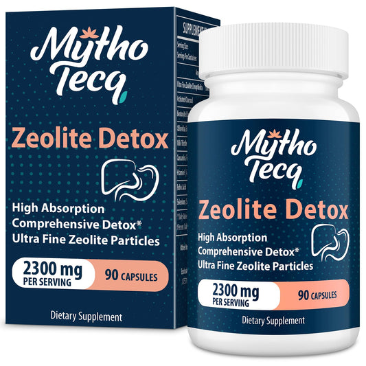 MythoTecq 2300 MG Zeolite Detox Capsules - Activated Charcoal & Bentonite Clay, Highly Absorbable Full Body, Liver & Gut Cleanse