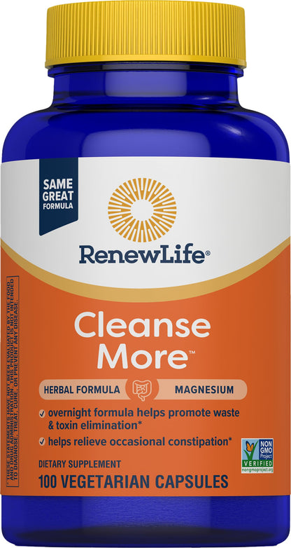 Renew Life Detox Cleanse More, Reduces Bloating and Restores Regularity, Overnight Constipation Relief, Soy