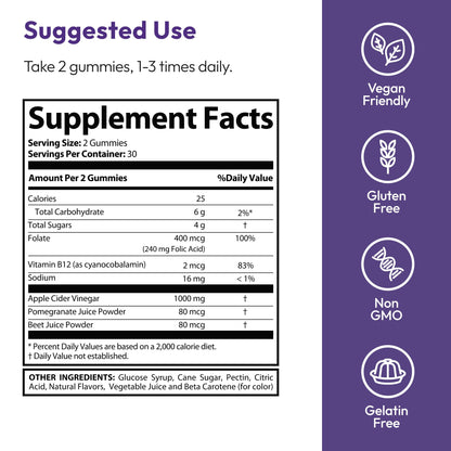 Justified Laboratories Bio Lyfe Keto ACV Gummies (1000 mg) - 60 Count - Formulated with Apple Cider Vinegar, Folate & Vitamin B12