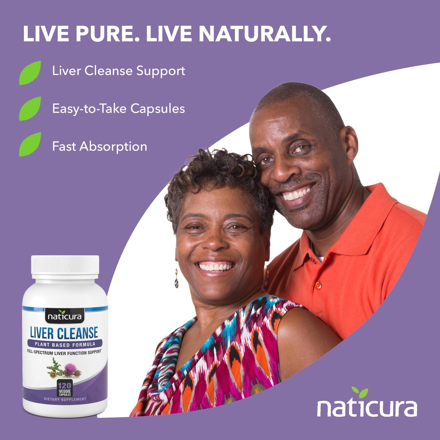 Naticura Liver Cleanse Plant-Based Formula - Vegan Full Spectrum Supplement with Milk Thistle, Vitamin C and Zinc for Liver Function and Immune Support - 120 Capsules