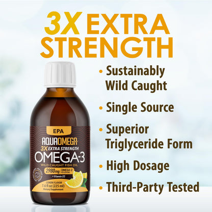 Triple Strength Omega 3 Fish Oil Supplements (2980mg), Wild Caught Fishoil, High EPA & DHA Liquid Fish Oil Omega 3 with Vitamin D, 2000mg EPA