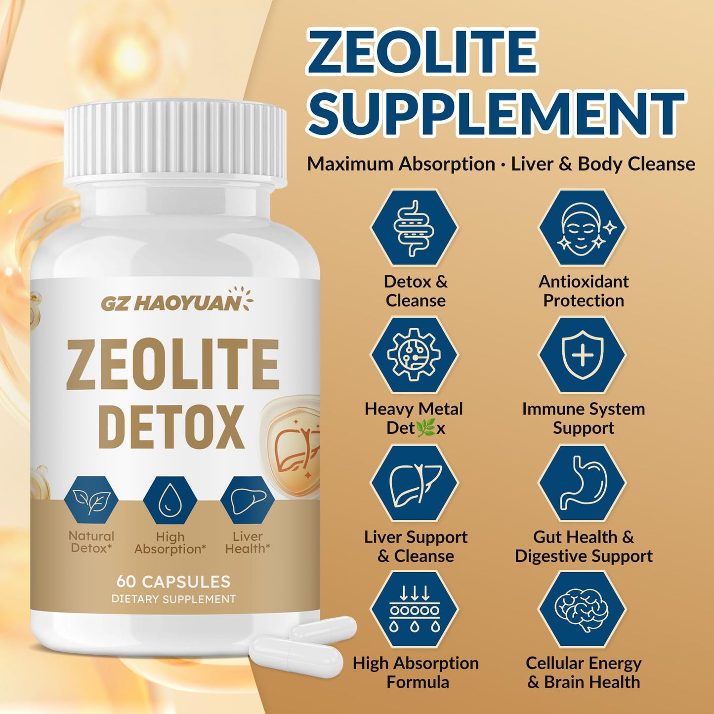 GZ HAOYUAN Zeolite Detox Capsules – Clinoptilolite Zeolite Supplement with Milk Thistle, Chlorella, Curcumin & PQQ for Gut, Liver & Full Body Detox Cleanse,