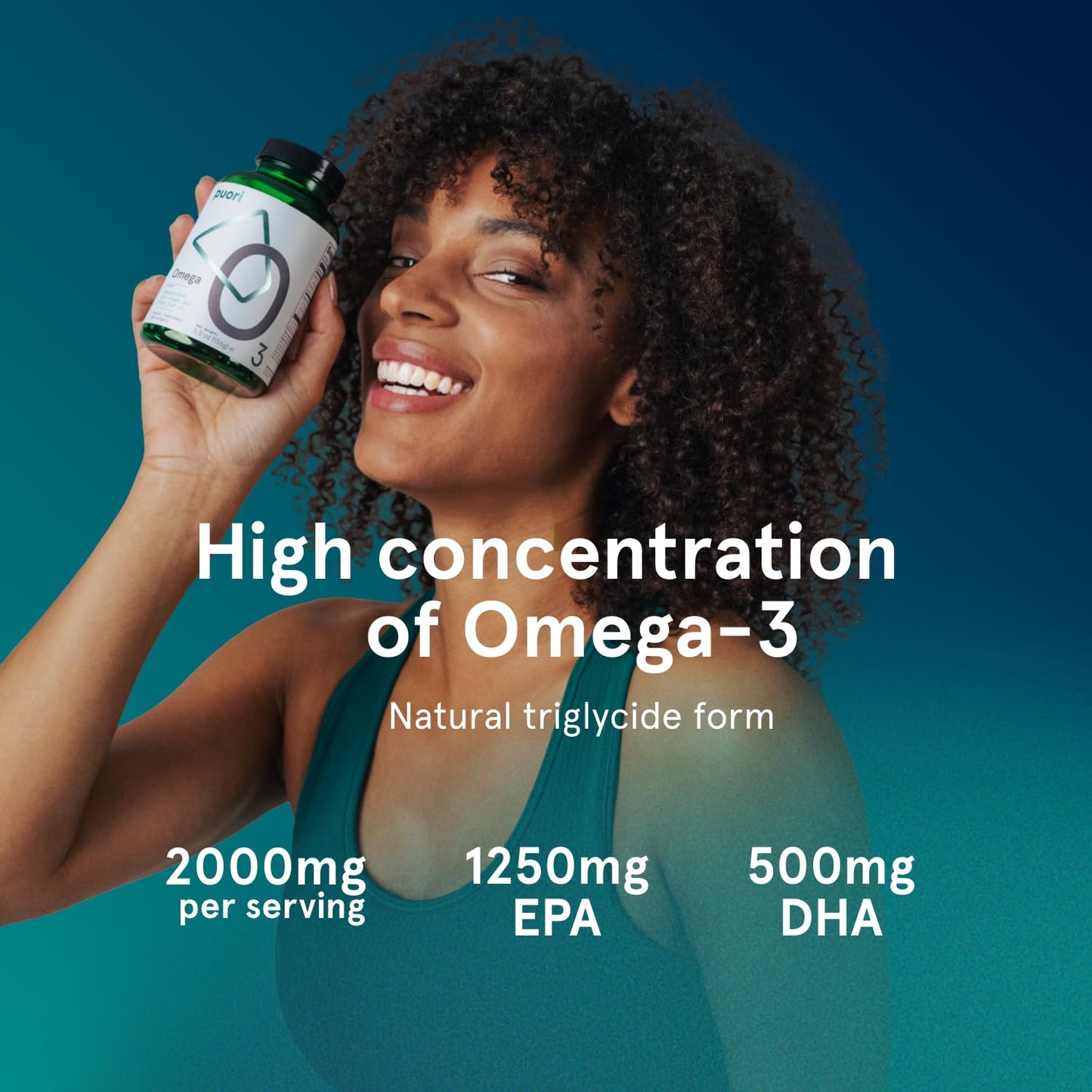 Puori Omega 3 Fish Oil Supplement - Ultra Pure & Burpless Wild Caught Fish Oil with 2000mg Omega 3 Fatty Acids,1250mg EPA & 500mg DHA Supports Heart,