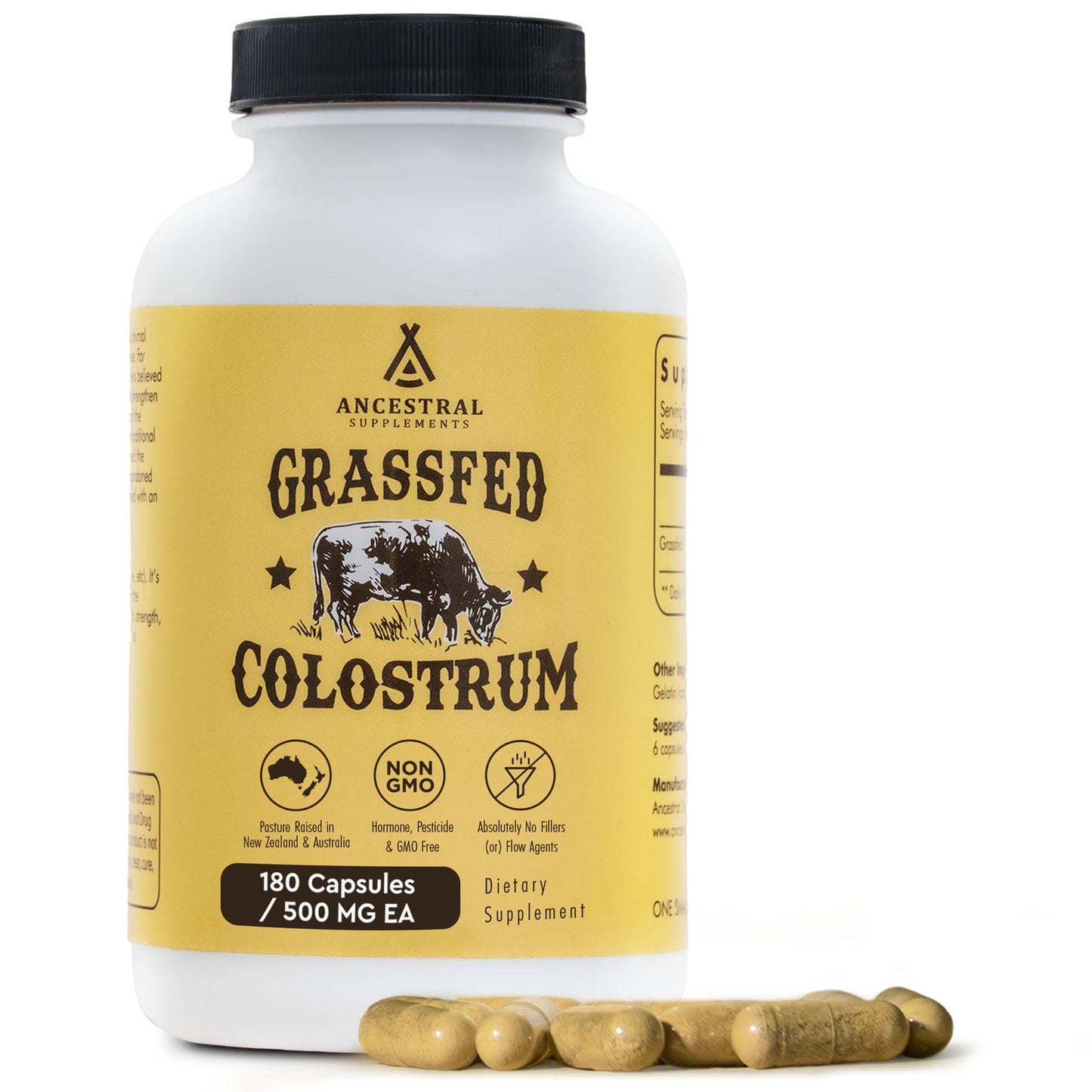 Ancestral Supplements Grass Fed Beef Colostrum Supplement, 3000 mg, Offers Immune Support and Promotes Gut Health, Athletic Performance, Healthy Iron Levels