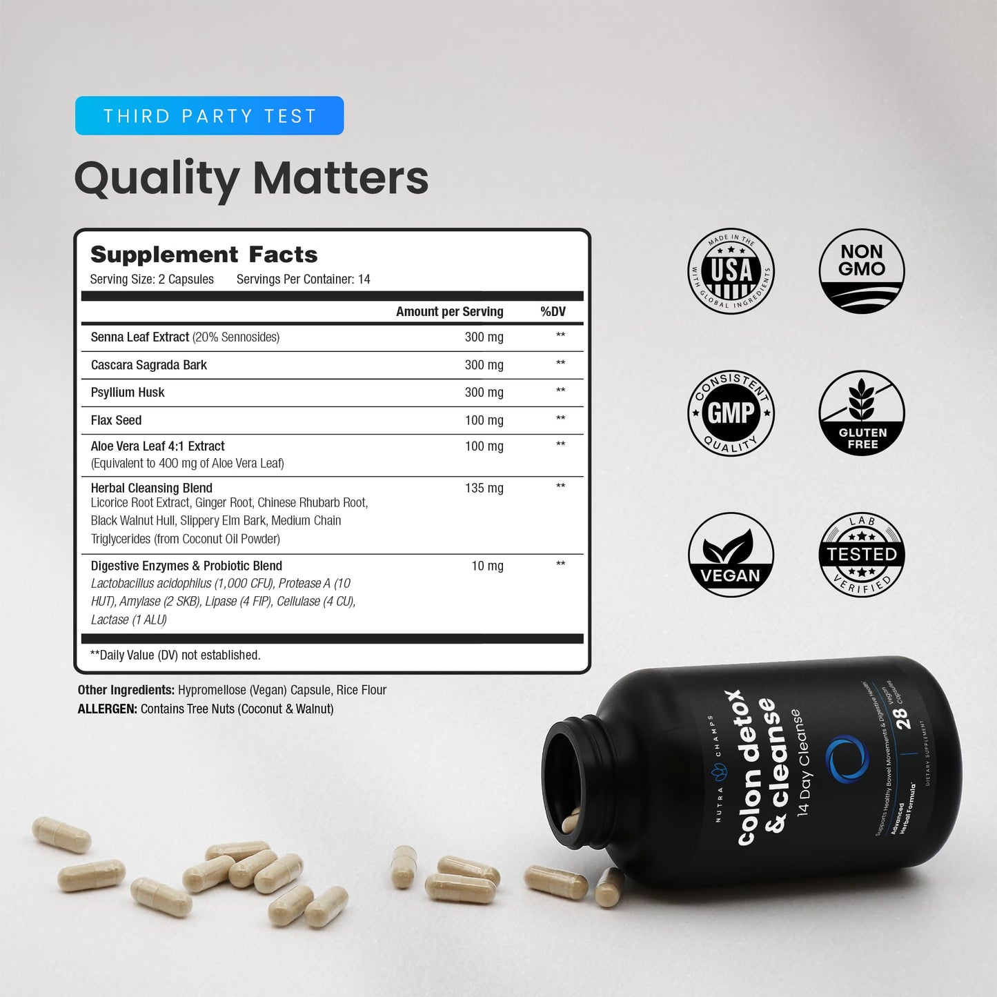 NutraChamps Colon Cleanse & Detox for Weight Loss [14 Day Quick Cleanser] Safe & Effective Formula with Probiotic