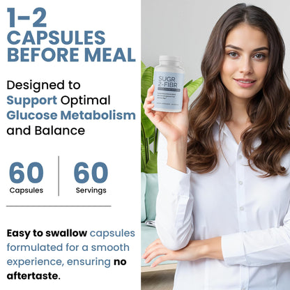 OPTIVIDA Sugr-2-Fibr - Natural Blood Sugar Support Supplement with Enzyme Technology - Glucose Support Supplement - Sugar to Fiber for Gut & Energy Levels