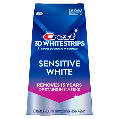 Crest 3D Whitestrips Sensitive White – Teeth Whitening Kit, 18 Treatments, Each with 1 Upper/1Lower, 36 Strips – Crest 3DWhite Teeth Whitening Strips