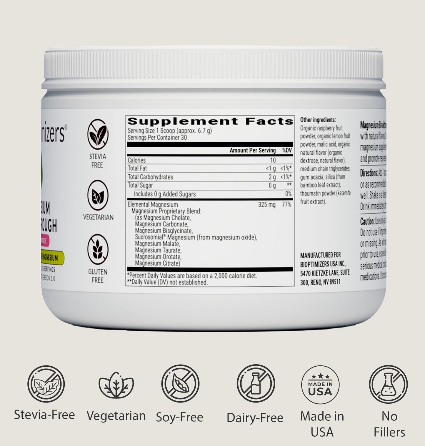 BIOptimizers Magnesium Breakthrough Drink - 8 Forms of Magnesium, Electrolytes, Sleep Health, Stress, Muscle Recovery, Heart Support | Glycinate,