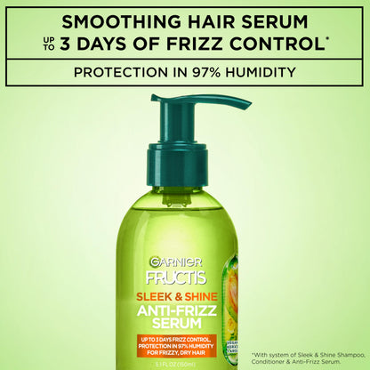 Garnier Fructis Sleek & Shine Anti-Frizz Serum for Frizzy, Dry Hair, Argan Oil, 5.1 Fl Oz, 1 Count (Packaging May Vary)