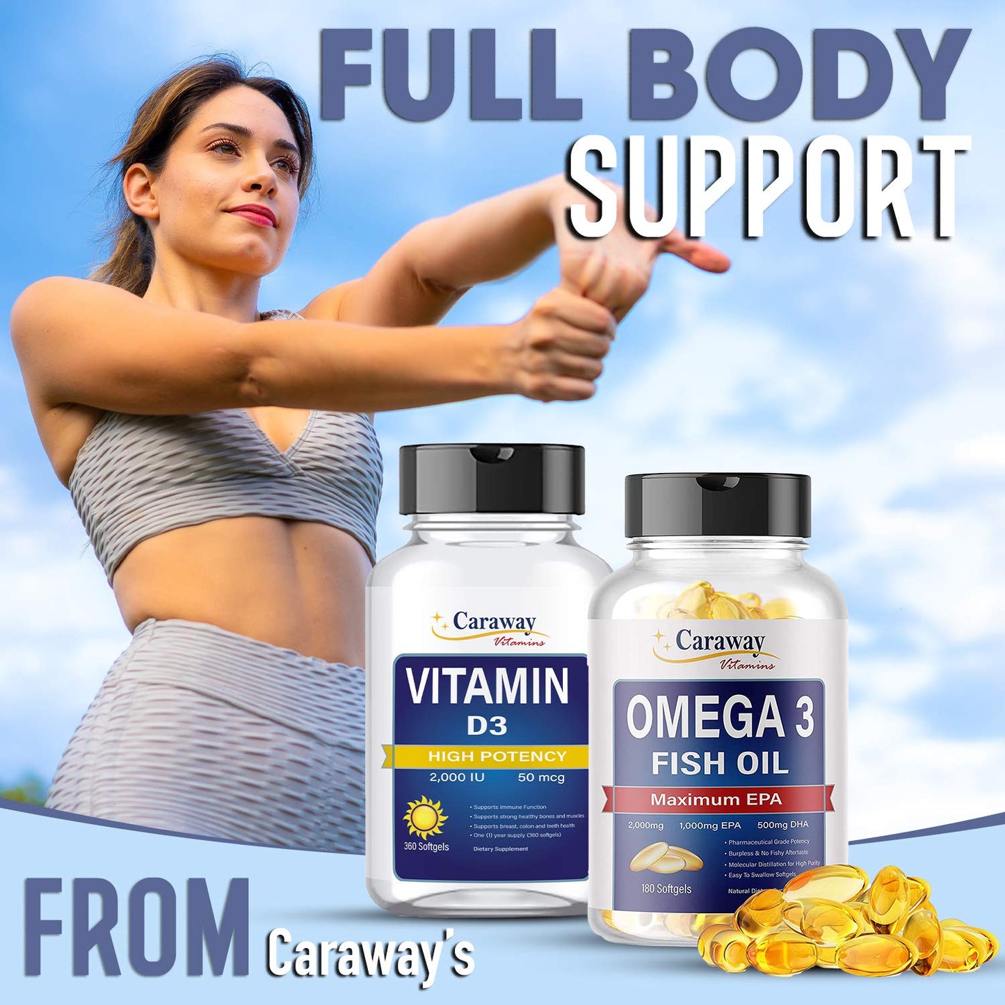 Omega 3 Fish Oil 2,000mg- Pharmaceutical Grade. 1000mg EPA 500mg DHA. Burpless Capsules with No Fishy Aftertaste. All Natural