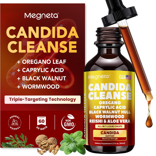 Candida Cleanse Detox with Triple-Targeting Technology, All-in-1 Synergy Formula with Caprylic Acid, Oregano, Black Walnut & Wormwood – Yeast Detox, Gut Health