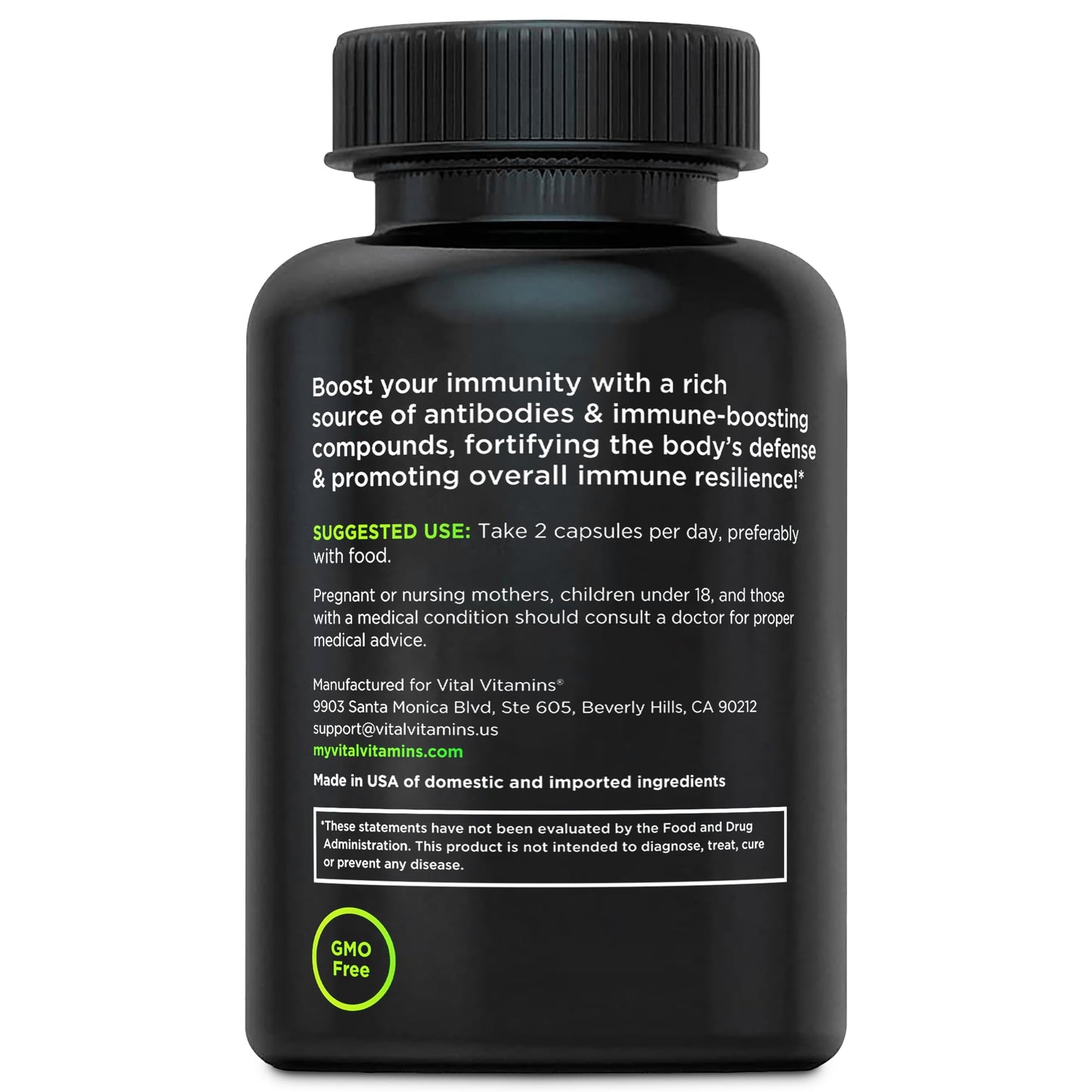 Vital Vitamins Colostrum Supplement - Vitamin C, Zinc, & Selenium - from First Milking - Standardized to Contain 10% IgG Immunoglobulins - Grass-Fed American Cows - 60 Capsules
