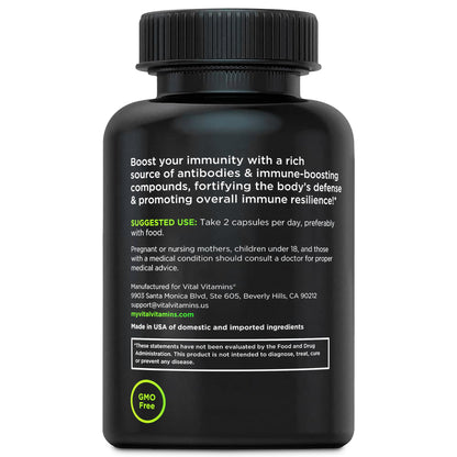 Vital Vitamins Colostrum Supplement - Vitamin C, Zinc, & Selenium - from First Milking - Standardized to Contain 10% IgG Immunoglobulins - Grass-Fed American Cows - 60 Capsules
