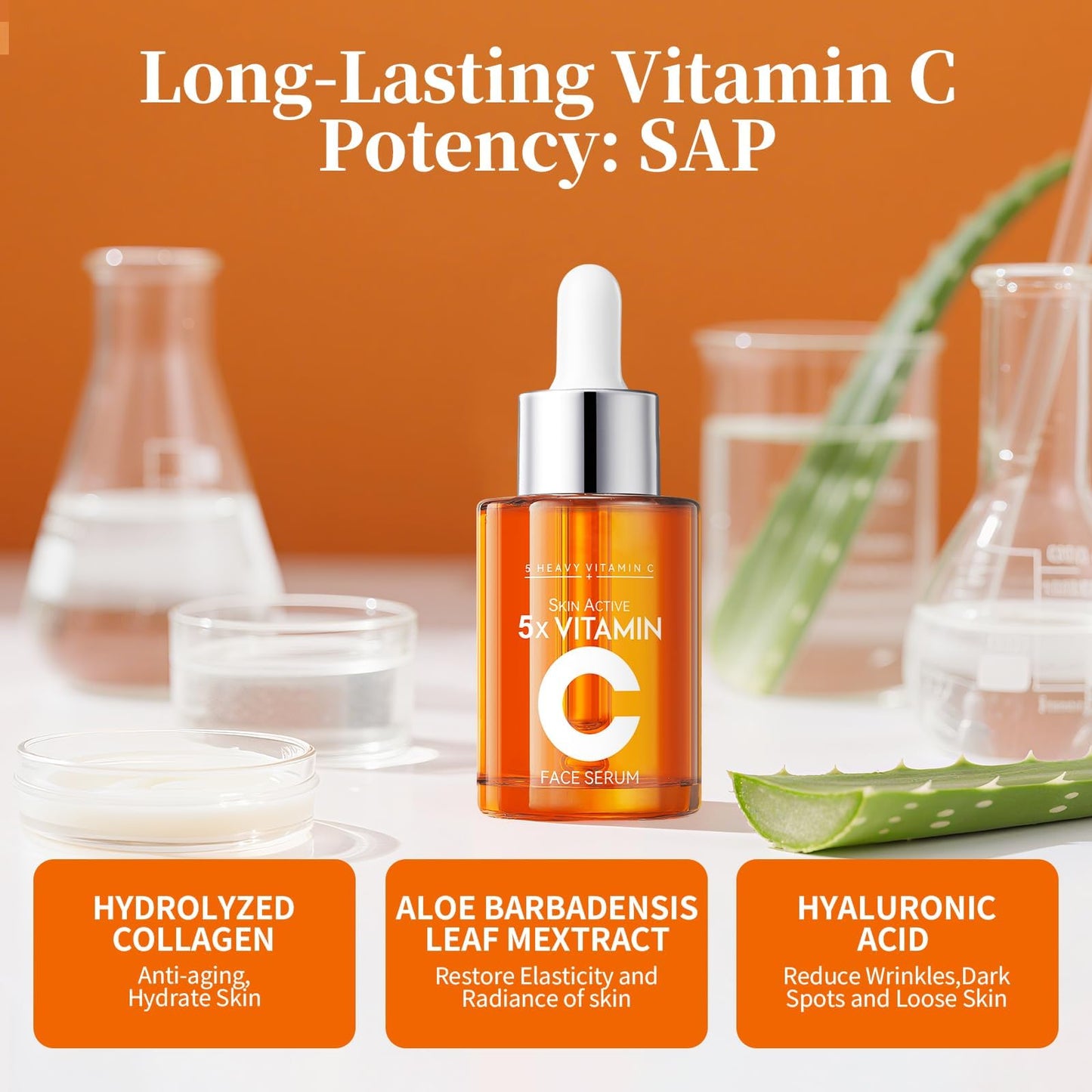 Vitamin C Face Serum with Hyaluronic Acid Niacinamide and Aloe Vera For All Skin Types Anti-Aging & Hydrating Serum Helps Reduce