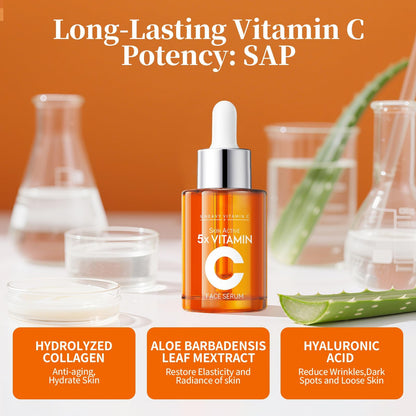 Vitamin C Face Serum with Hyaluronic Acid Niacinamide and Aloe Vera For All Skin Types Anti-Aging & Hydrating Serum Helps Reduce