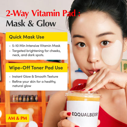 EQQUALBERRY Vitamin Illuminating Toner Pads | Niacinamide 2% + Brightening Vitamin C-Peptide | Hydrating Exfoliating Multi Pads & Dark Spot Remover