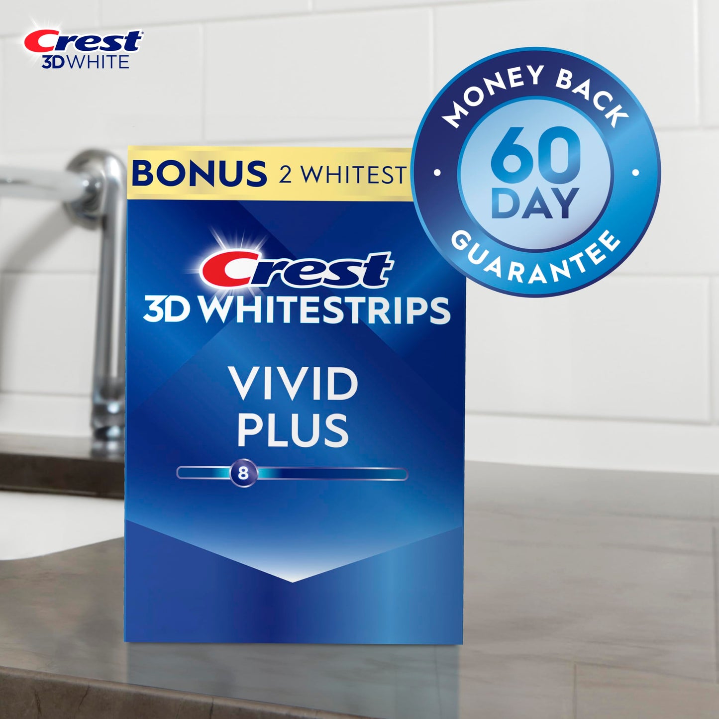 Crest 3D Whitestrips Vivid Plus, Teeth Whitening Strip Kit, 10 Treatments + 2 Bonus Treatments (Each with 1 Upper/1 Lower Strip), 24 Strips
