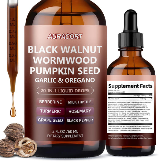 21-in-1 Wormwood Black Walnut Clove Parasite Cleanse,Pumpkin Seed, Garlic, Oregano, Berberine - Gentle Gut Cleanse & Digestive Health - Alcohol-Free,