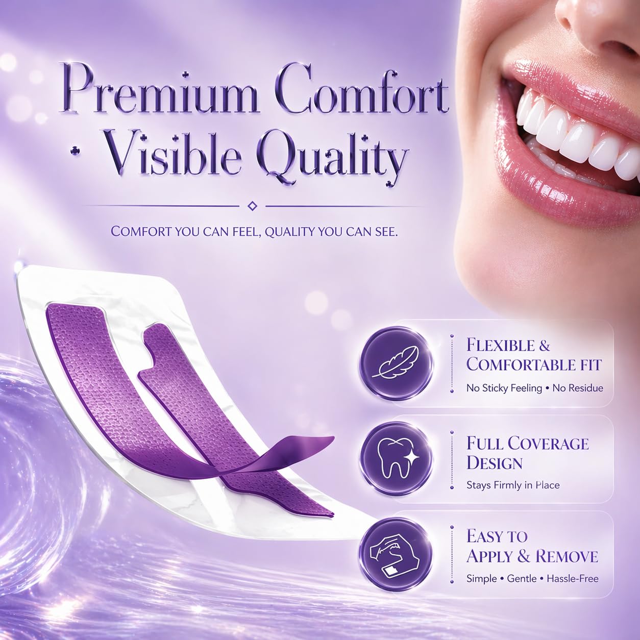 Purple Teeth Whitening Strips, Enamel Safe for Sensitive Teeth, Removes Yellow Stains & Bad Breath, Non-Slip Dry Strip Technology