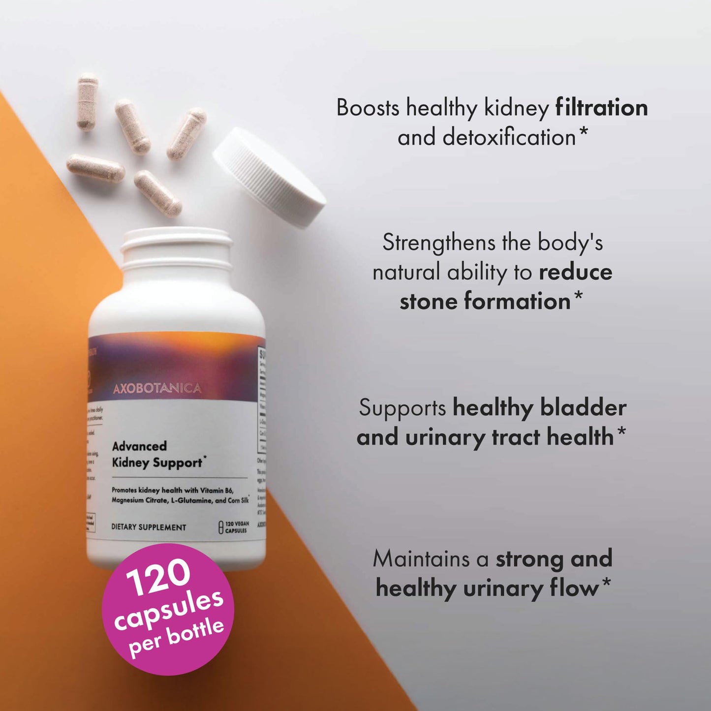 Axobotanica Kidney Cleanse Detox & Repair - Vitamin B6, Magnesium, L-Glutamine & Cornsilk - Kidney Support Supplement, Urinary Flow & Bladder Comfort