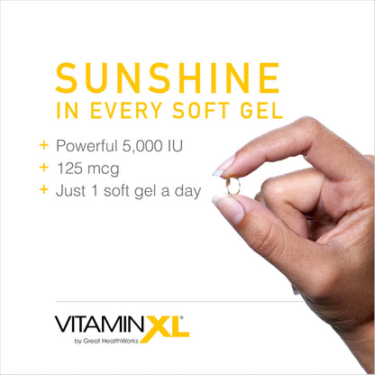 OmegaXL VitaminXL D3 High Potency Daily Vitamin D 5000 IU 125mcg Immune Support Supplement - Promotes Healthy Muscle Function & Strong Bones - Non-GMO, Gluten-Free - 30 Softgels OmegaXLBuy Supplements Australia
