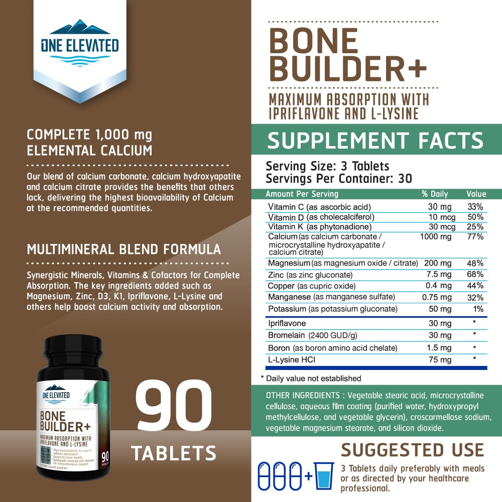 Comprehensive Bone Builder Calcium Supplement. Formulated with Highest Grade Calcium -Carbonate/Hydroxyapatite/Citrate, Magnesium, Zinc, D3. Works in Sync