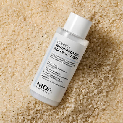 NIDA Youth-boosting Rice Milky Toner, for Glass Skin | Rice Bran Extract, Niacinamide, Ceramide NP, Panthenol | Deep Moisturizing, Hydrating and Refreshing