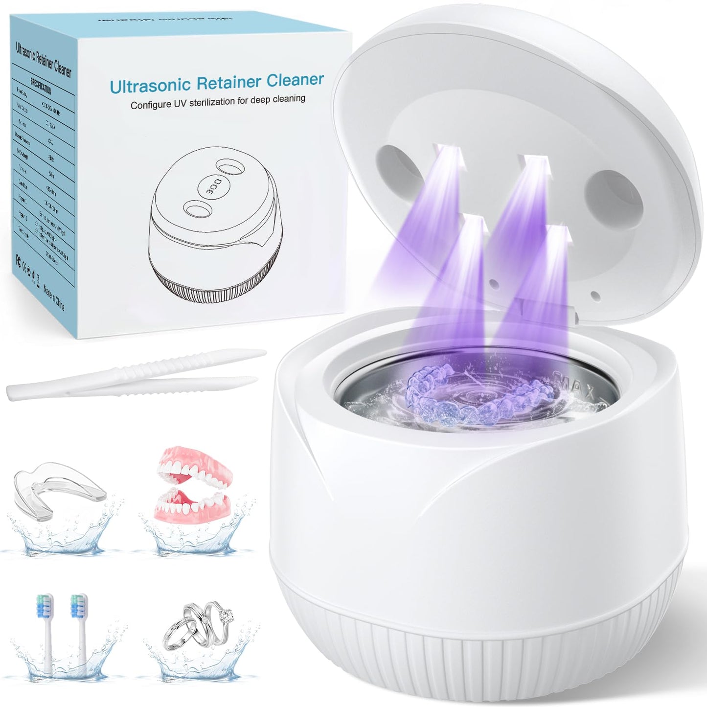 Dental Ultrasonic Retainer Cleaner Machine: 45kHz Dental Cleaning Pod with Digital Timer & 200ML, Cleaning for Dentures, Mouth Guards, Aligners, Night Guards, Braces