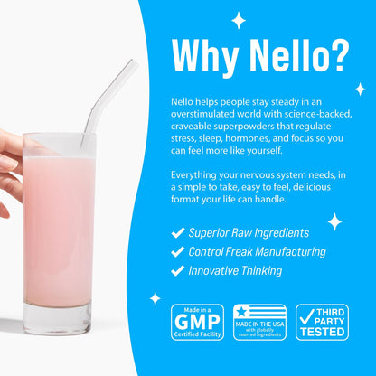 Nello Supercalm Powdered Drink Mix, Cortisol Reducer*, Sleep Aid Supplement, L Theanine, Ksm-66 Ashwagandha, Magnesium Glycinate, Vitamin D 3, No Sugar