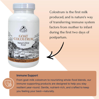 Mt. Capra Goat Colostrum | for Healthy Immune System, Gut, and Athletic Performance | Grass-Fed, High in Immunoglobulins | 30 Servings - 120 Capsules