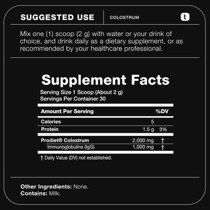 Toniiq Bovine Colostrum Powder Supplement 2000mg - 50% IgG for Gut Health, Immune Support & Skin - French Colostrum Farm-to-Jar Traceable