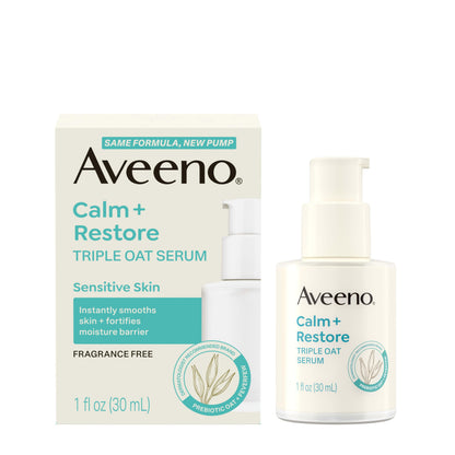 Aveeno Calm + Restore Triple Oat Hydrating Face Serum for Sensitive Skin, Gentle Lightweight Hydrating Serum for Face Instantly Smooths Skin,
