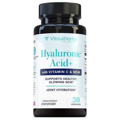 Hyaluronic Acid Capsules with MSM & Vitamin C | 120mg Sodium Hyaluronate | Skin Hydration, Elasticity & Collagen Support | Vegan, Non-GMO