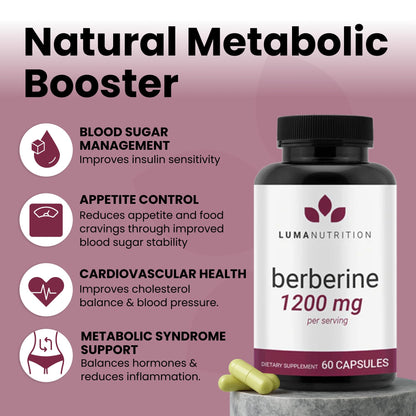 Luma Nutrition Berberine Supplement - HCL 1200mg Per Serving - 97% HCl - Vegan, Gluten Free - 60 Capsules