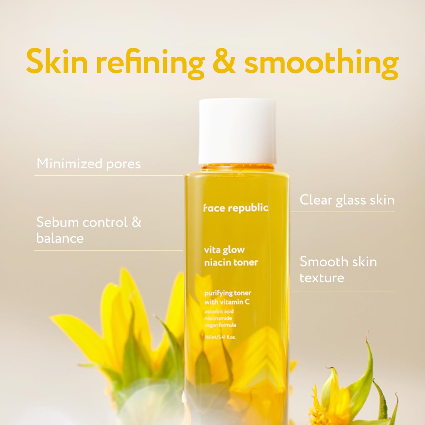Face Republic Vita Glow Niacin Toner 160ml 5.41 fl oz | Vitamin Complex | Vitalizing & Purifying | Radiant Glow for Dull Skin | 7 Hyaluronic Acids, Vitamin C