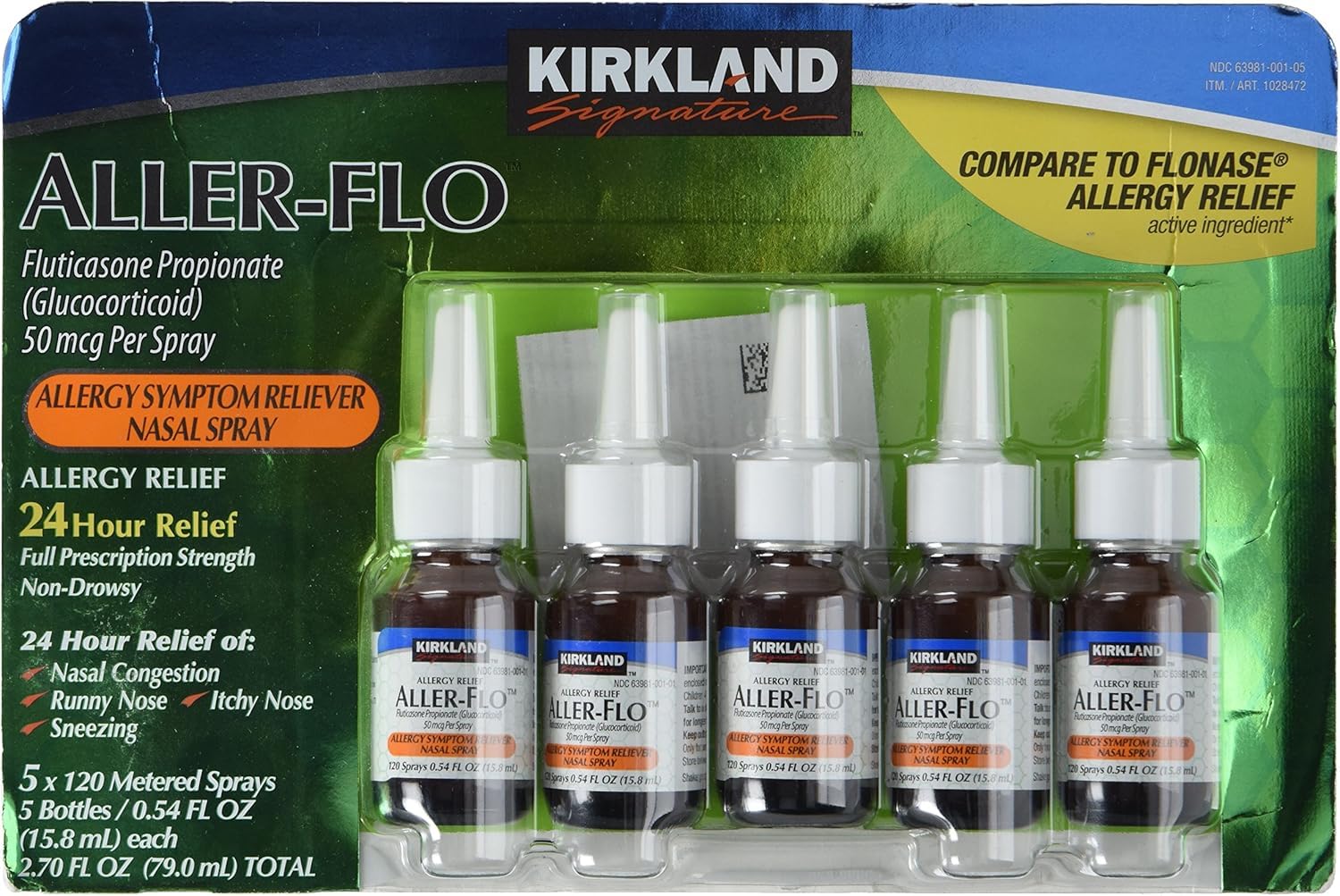 Kirkland Signature Aller-Flo Fluticasone Propionate (Glucorticoid) 5 Bottles x 120 Metered Sprays 0.54 Fl OZ per Bottle (15.8 mL x 5) 2.70 OZ Total (79 mL Total) 600 Total Sprays Total, 1-Pack KIRKLAND buy supplements Au