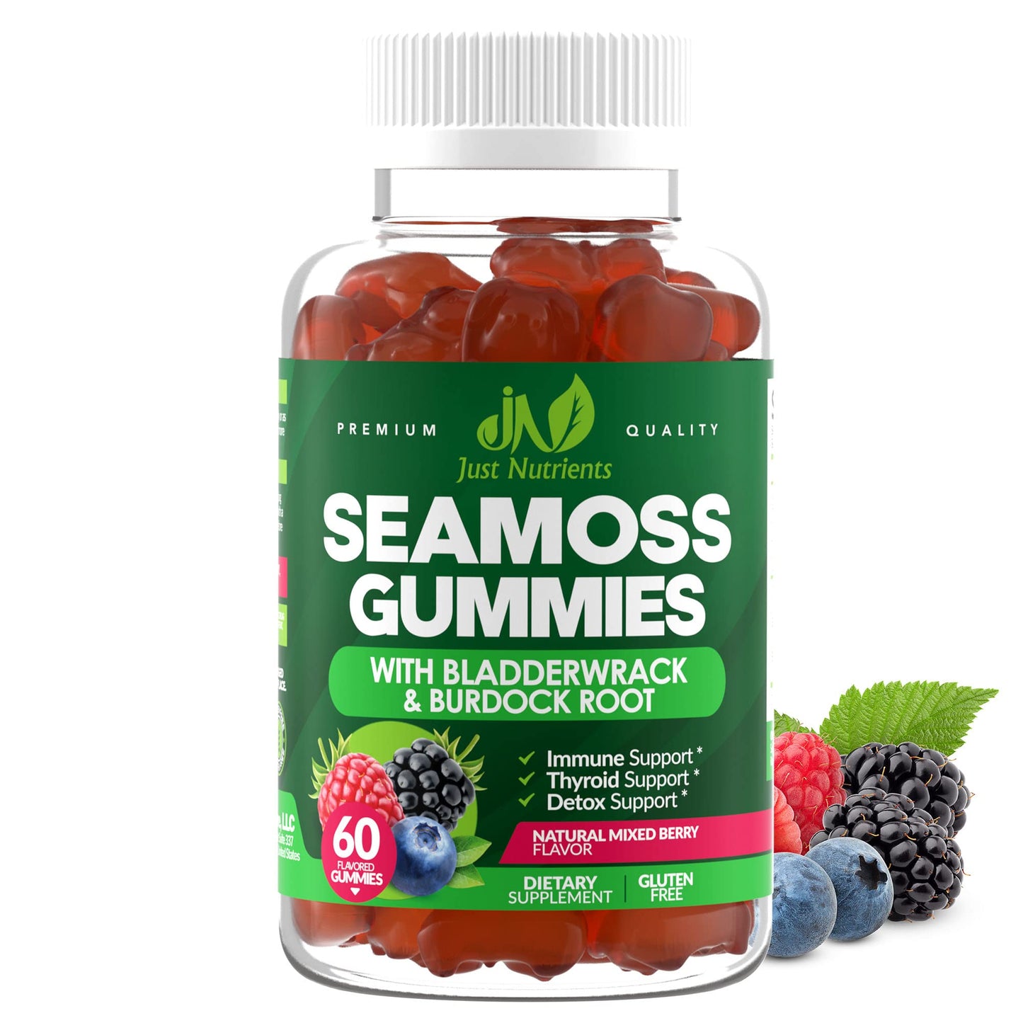 Sea Moss 3000mg Gummies with Bladderwrack and Burdock Root - Natural Irish Sea Moss Superfood for Immune, Thyroid and Detox Support - Extra Strength