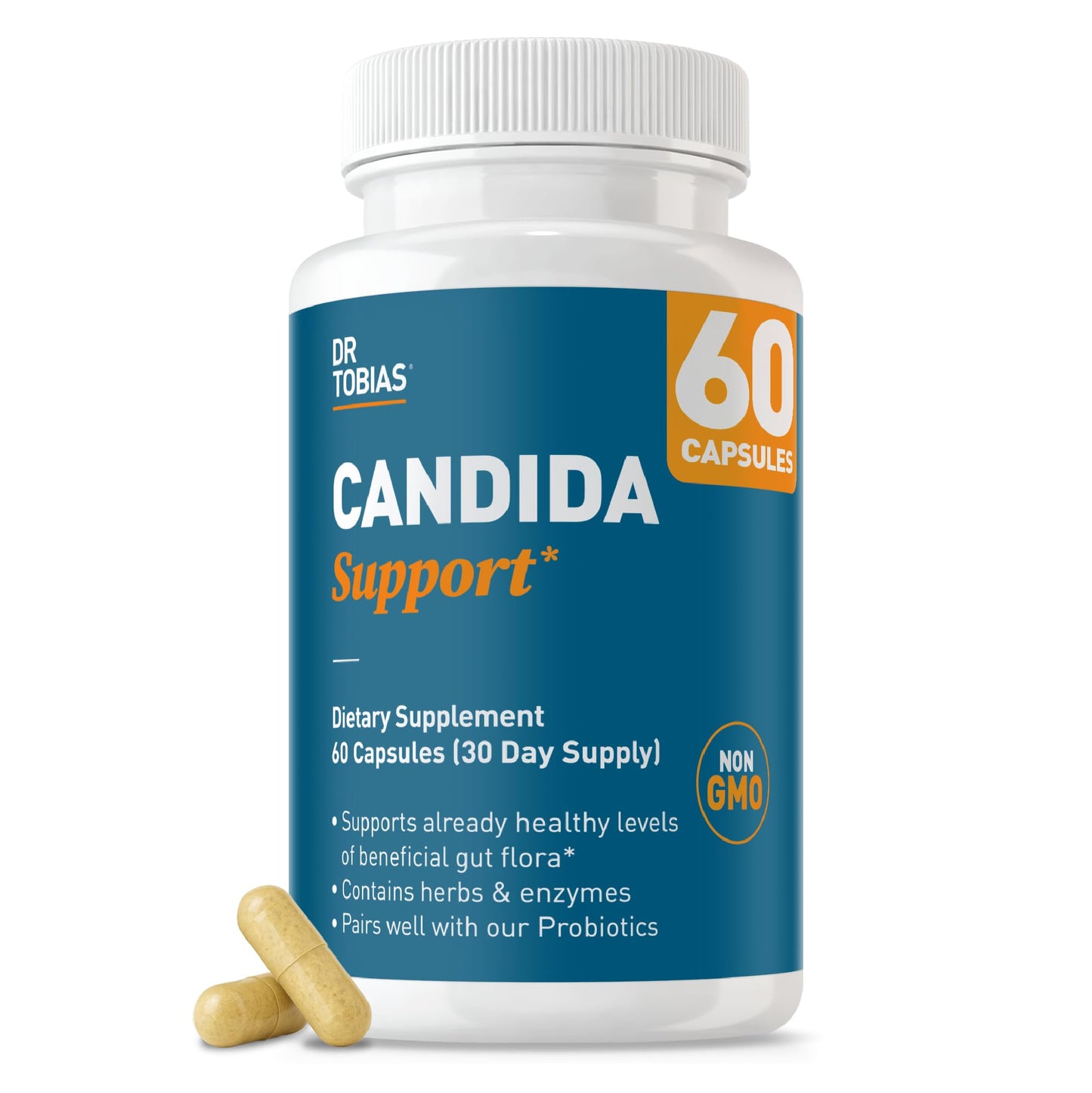 Dr. Tobias Candida Support, Gut Flora Balance Complex with Oregano, Caprylic Acid, Enzymes & Probiotics, Support Intestinal Detox Cleanse & Gut Healt