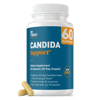 Dr. Tobias Candida Support, Gut Flora Balance Complex with Oregano, Caprylic Acid, Enzymes & Probiotics, Support Intestinal Detox Cleanse & Gut Healt