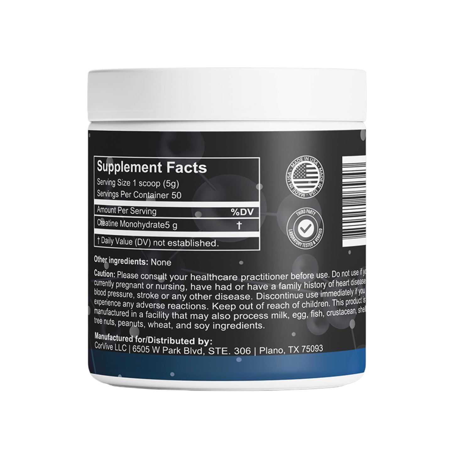 CorVive Creatine Monohydrate - Pure & Unflavored Creatine Powder - Vegan, Gluten Free, No Additives, Non-GMO - Easy-Mix Formula for Strength & Performance Support
