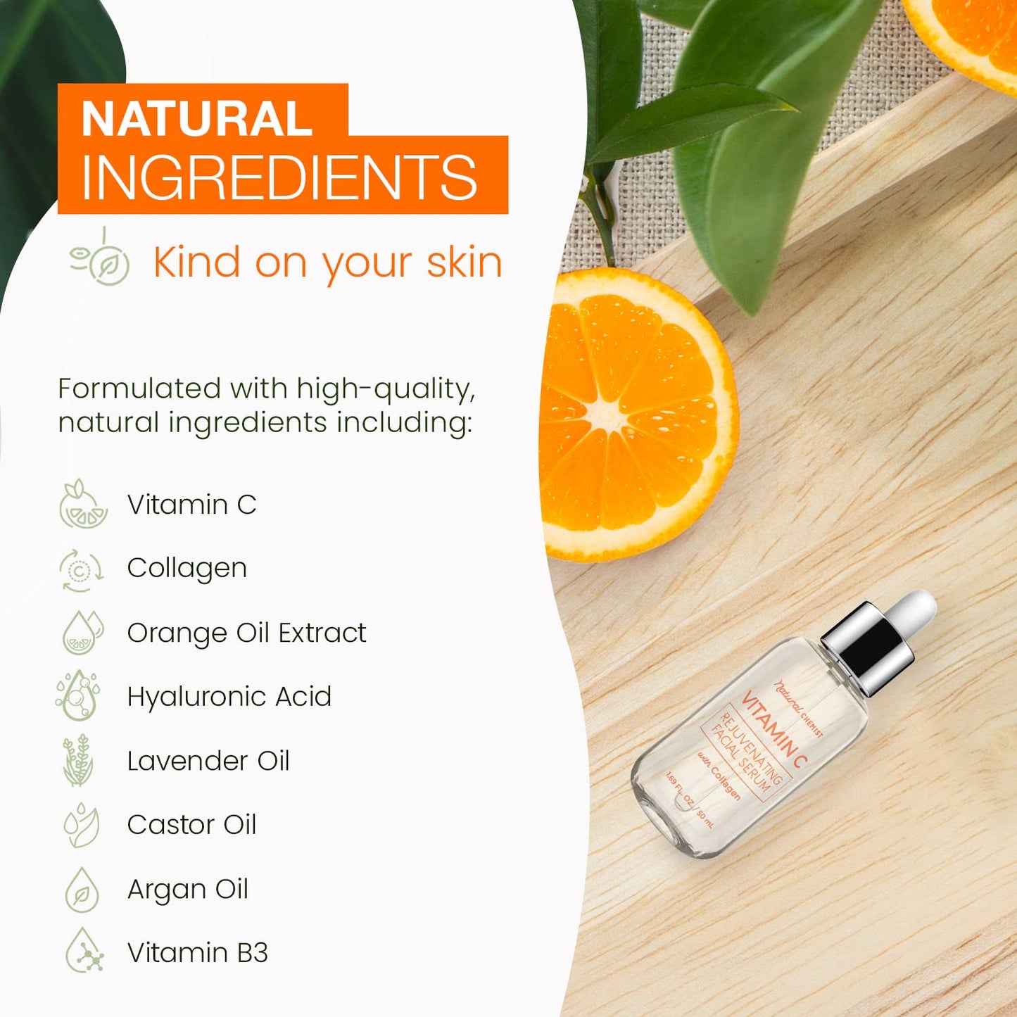 Natural Chemist Vitamin C Serum With Collagen - Dermatologist Tested, Skin Brightening, Anti-Aging, Acne Treatment, Fades Dark Spots, Cruelty Free Korean Skin