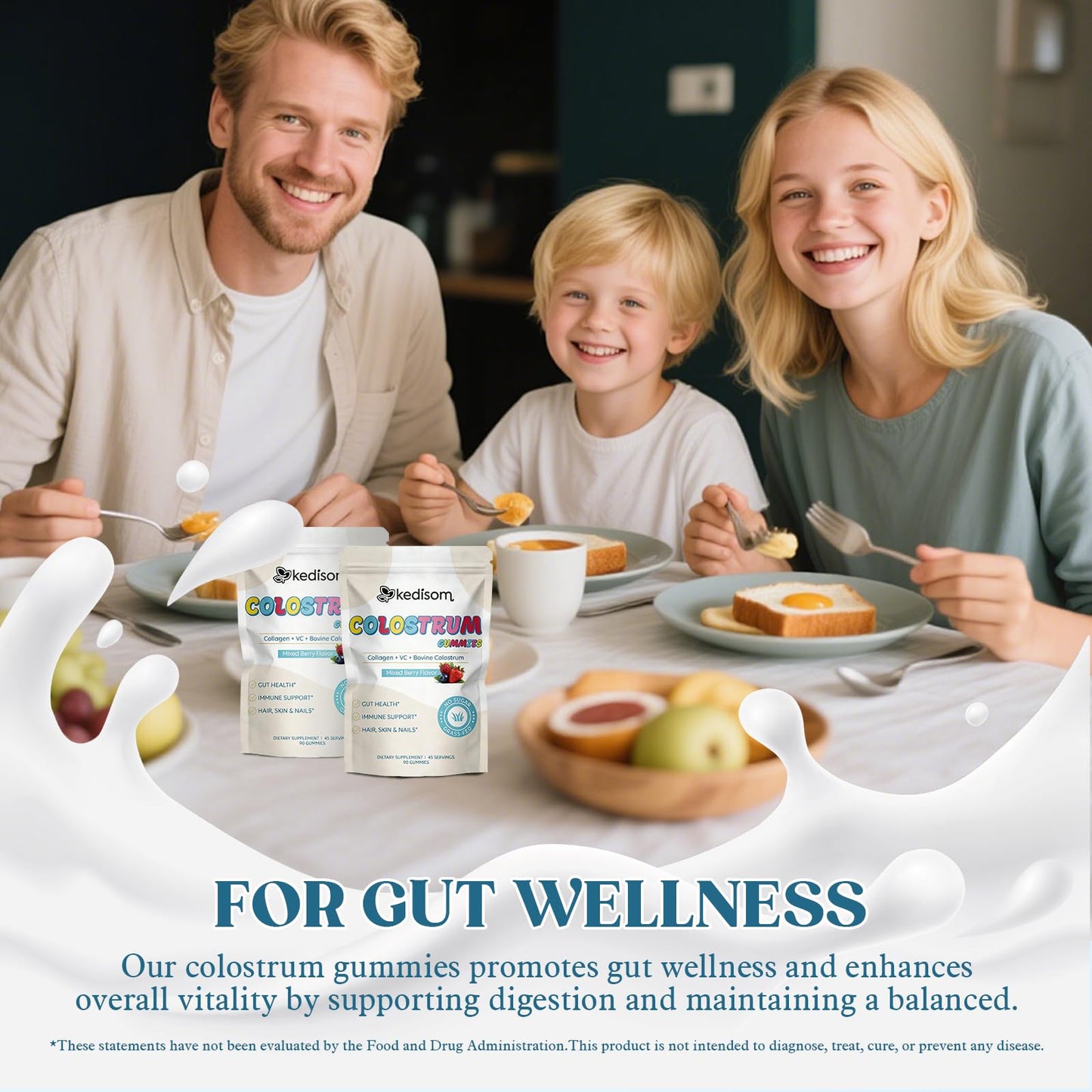 KEDISOM Colostrum Gummies, Grass Fed Colostrum Supplement, 90 Bovine Colostrum Gummies, 45 Servings, Mixed Berry, Sugar-Free