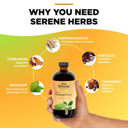 Serene Herbs Soursop Bitters Liquid – Organic Herbal Sour SOP Guanabana with Black Seed, Moringa, Irish Moss & Ginger – Gut Support,