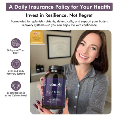 Cloud9 Daily Restore – Liver Detox & Recovery Supplement with Milk Thistle, NAC & B-Vitamins – Energy, Focus & Nutrient Support