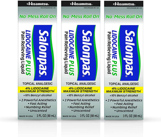 Salonpas LIDOCAINE Plus 3 oz ROLL ON Pain Relieving Liquid! Maximum Strength 4% Lidocaine for Numbing Pain Relief! Mess Free Application! (3 Pack) SalonpasBuy Supplements Australia