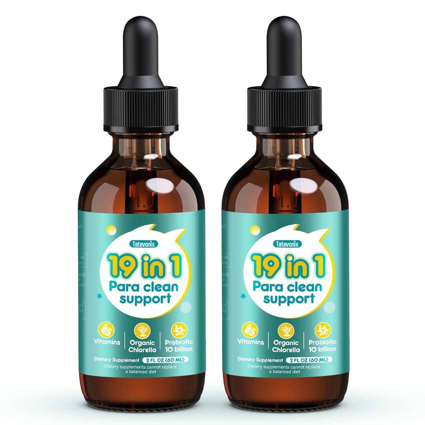 Tatavonix 19 in 1 Herbal Gut Cleanse Drops – Wormwood, Black Walnut, Chlorella 250mg, 10B Probiotics, Clove & Oregano – Liquid Detox Support